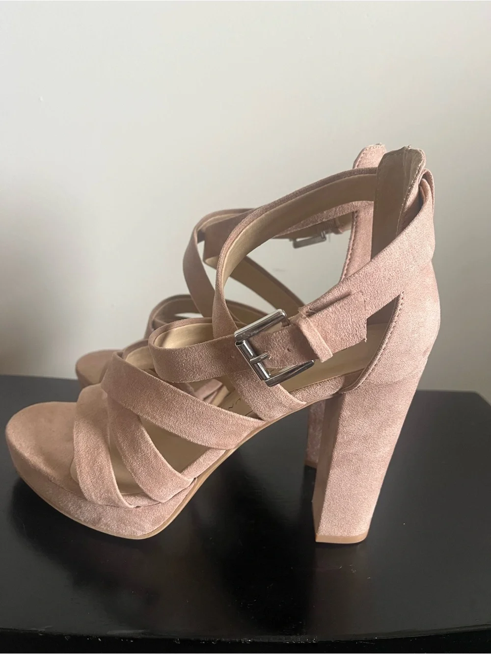Chinese Laundry Blush Pink Suede Crisscross Platform Sandals